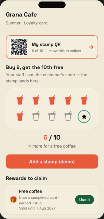 The web loyalty card — stamps, rewards and QR in the browser