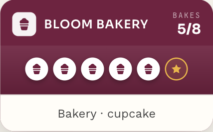Bloom Bakery's branded wallet card