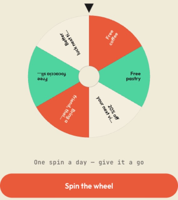 The spin-to-win prize wheel, live in the app
