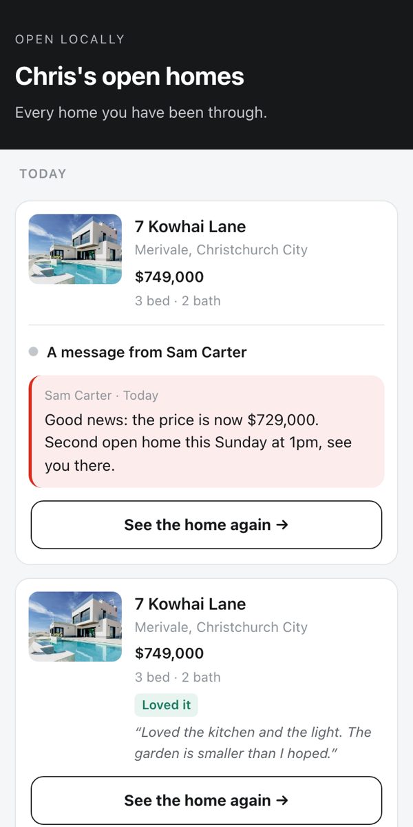 A message from the agent in the buyer's My homes